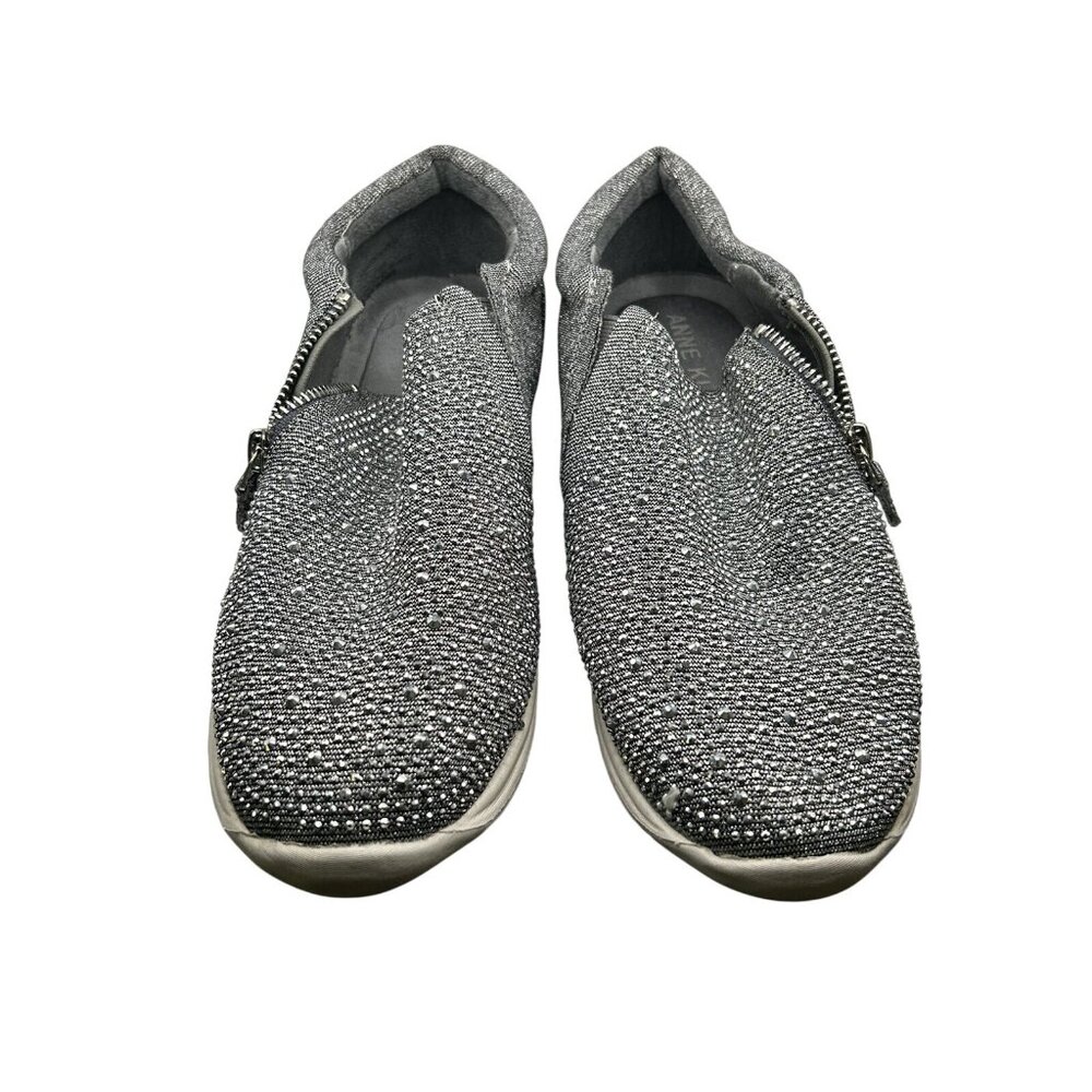 Women’s Anne Klein Silver Bling sequin tennis shoes Zip Side Size 9 Medium